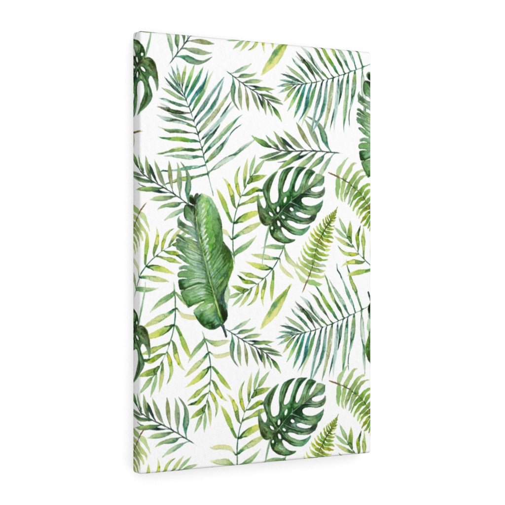 FLORAL CANVAS ART | White Green Yellow Jungle Leaves