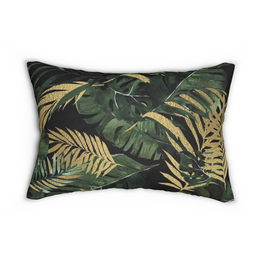 Floral Boho Lumbar Pillow | Black Green Gold