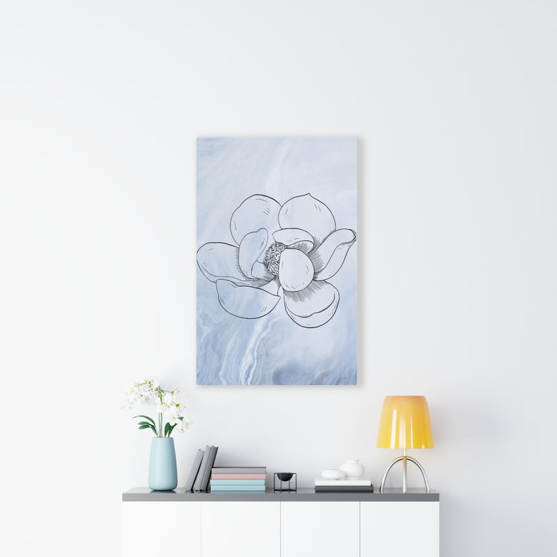 FLORAL CANVAS ART | Blue White Line Art Lotus