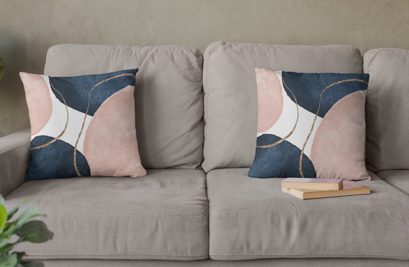 Abstract Boho Pillow Cover | Blush Pink Navy Blue