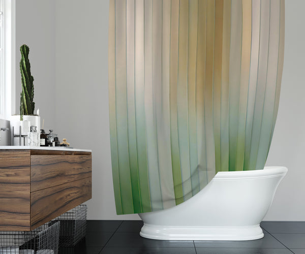 green beige, abstract boho shower curtain