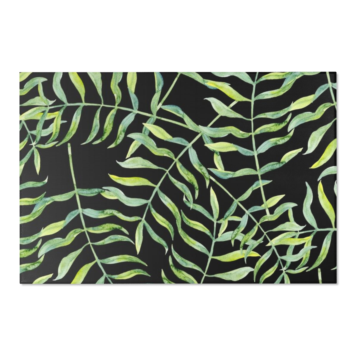 Floral Area Rug | Black Green Jungle Leaves