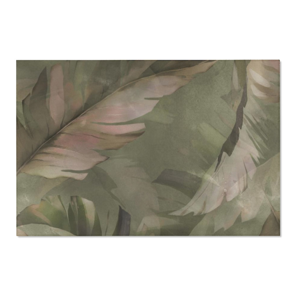 Floral Area Rug | Tropical Green Brown Leaves