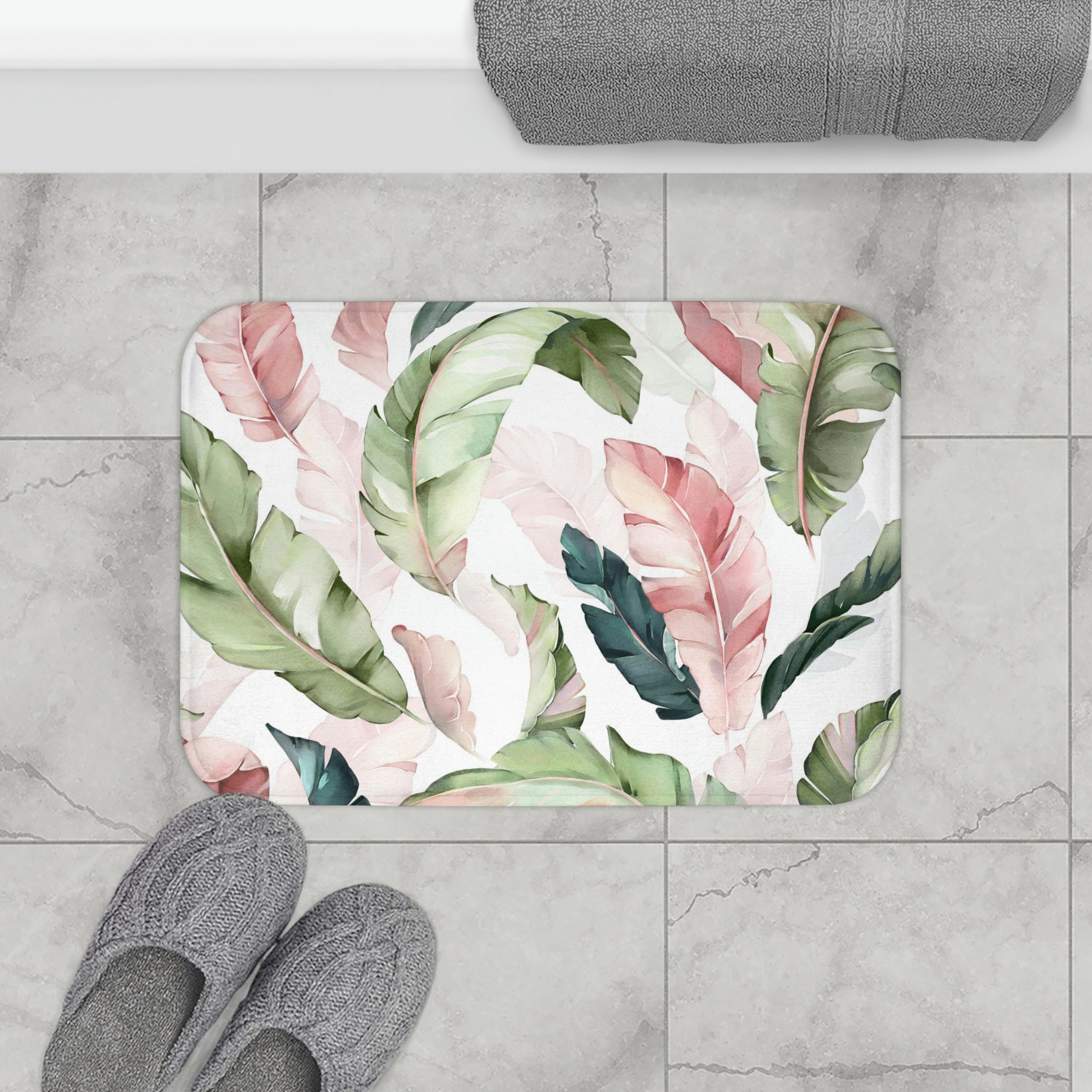 Floral Bath Mat | Sage Green Pink