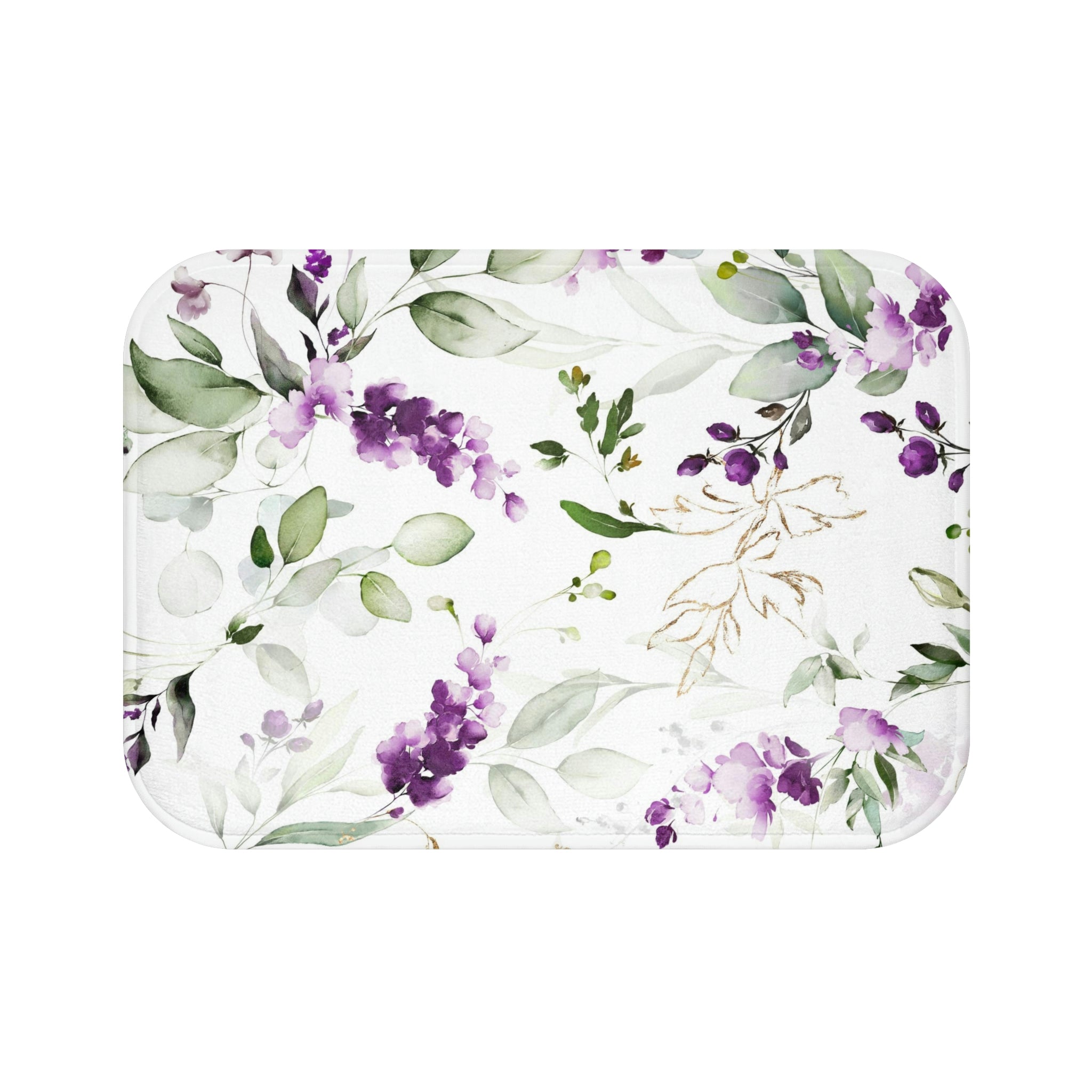 Floral Kitchen Bath Mat | Lavender Sage Green Flowers