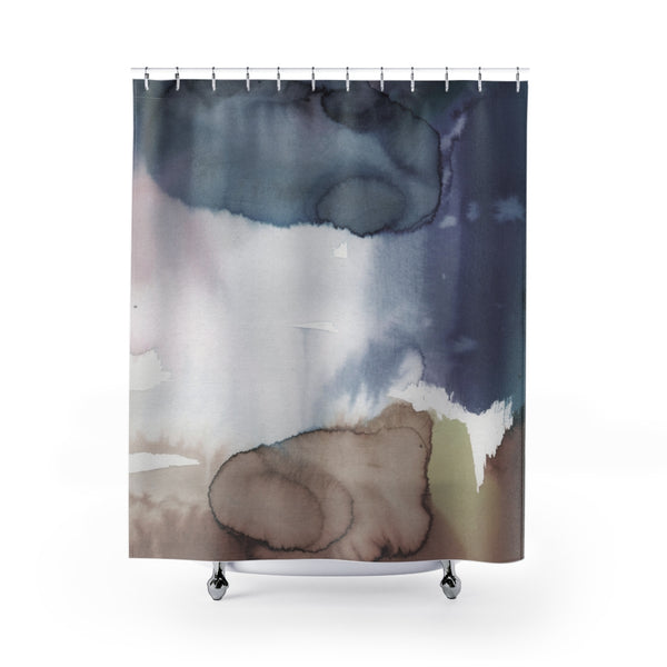 Navy Beige Abstract Shower Curtain