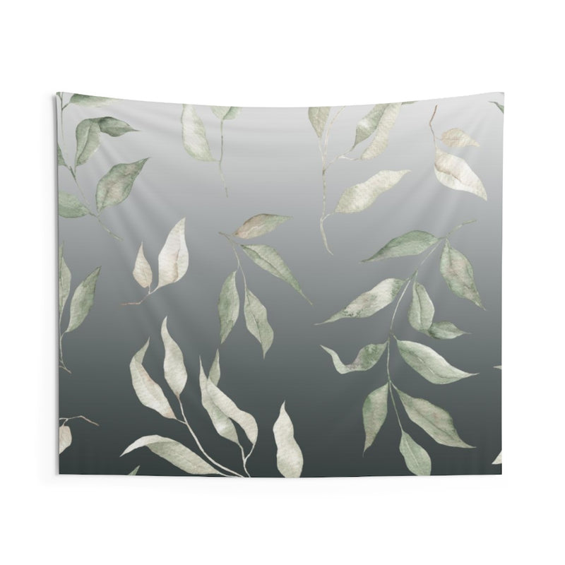 Floral Tapestry | White Black Ombre Green Leaves
