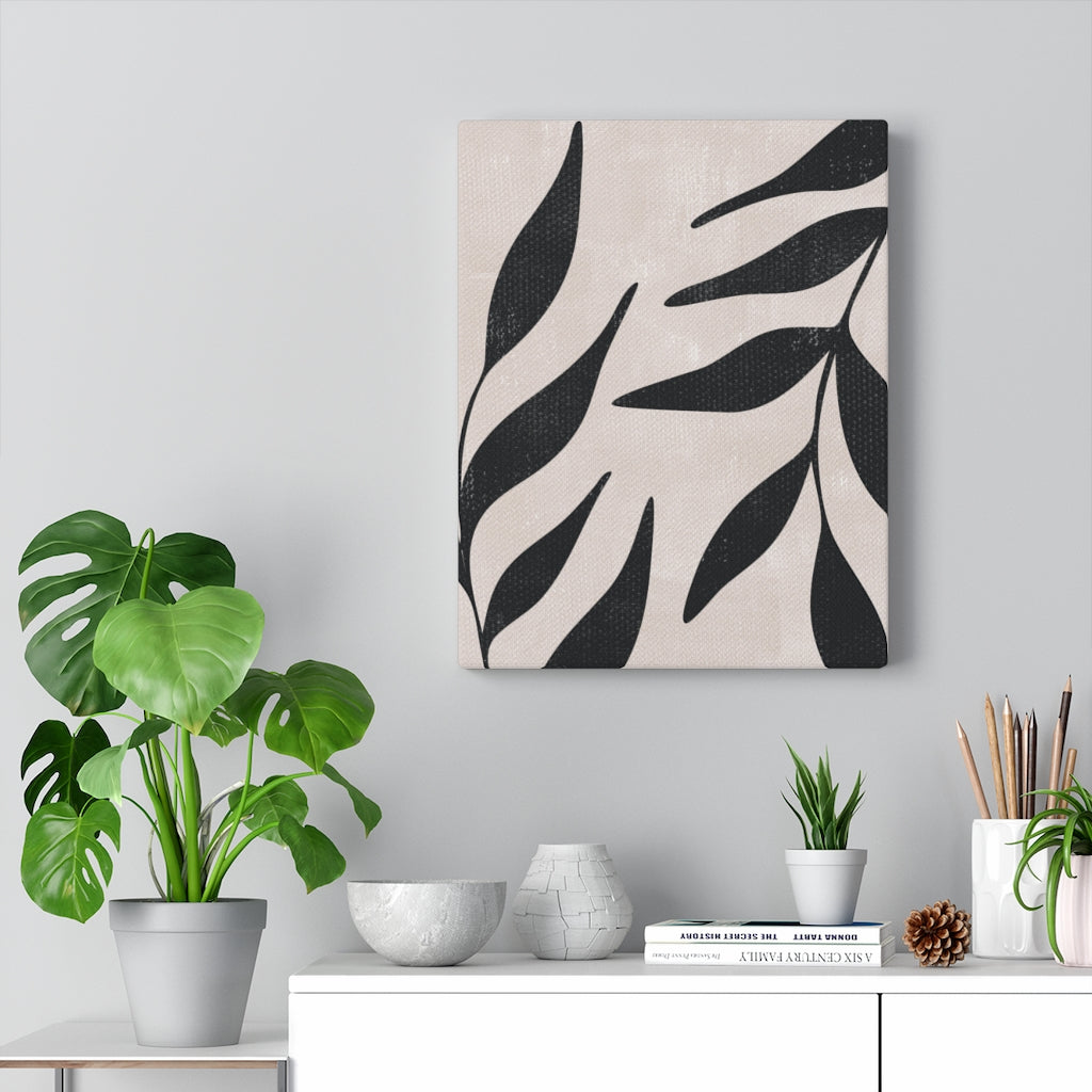 FLORAL CANVAS ART | Beige Black Leaves