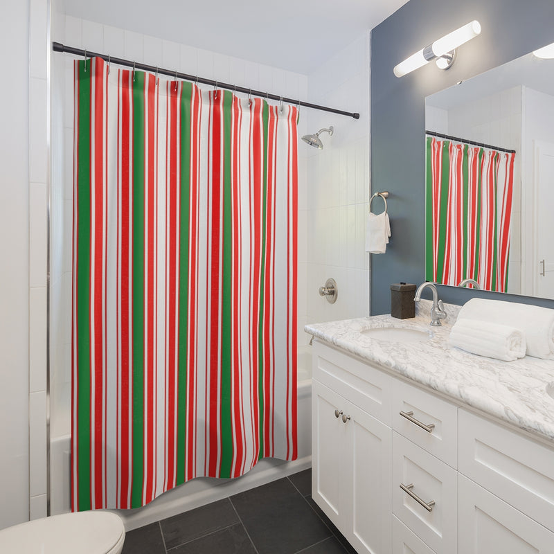 Christmas Shower Curtain | Green Red White Stripes