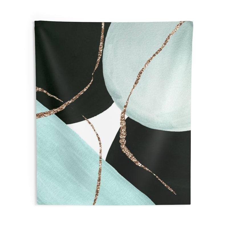 Abstract Tapestry | Black Teal Gold White