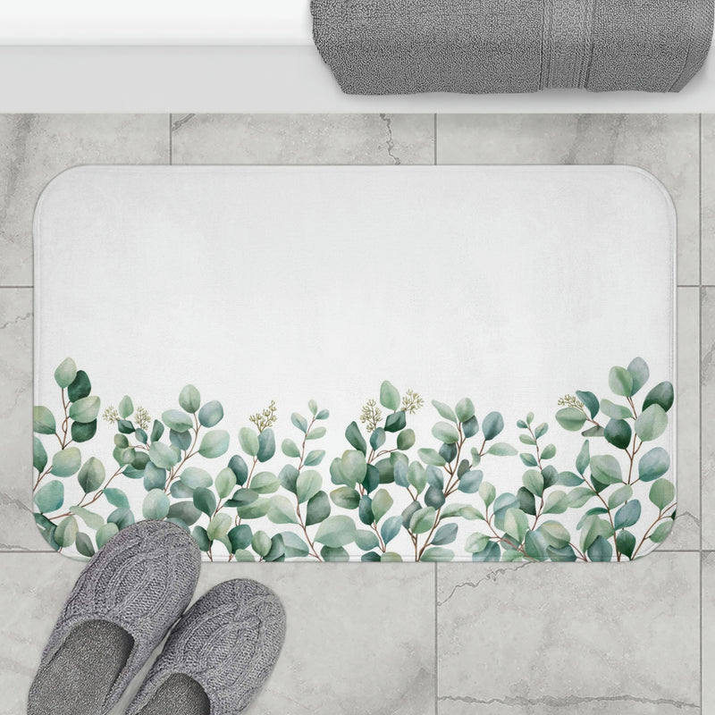 Floral Wreath Bath, Kitchen Mat | Sage Teal Green, White
