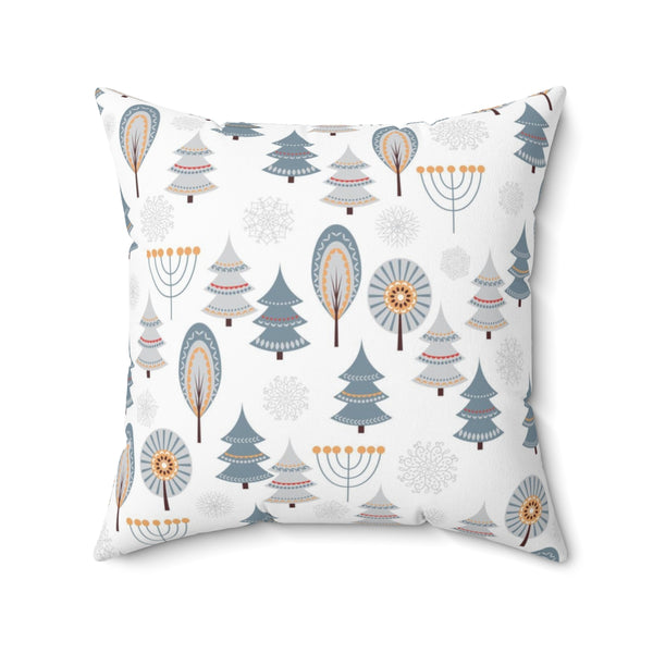 Christmas Boho Square Pillow Cover | White Scandi Nordic Forest Trees