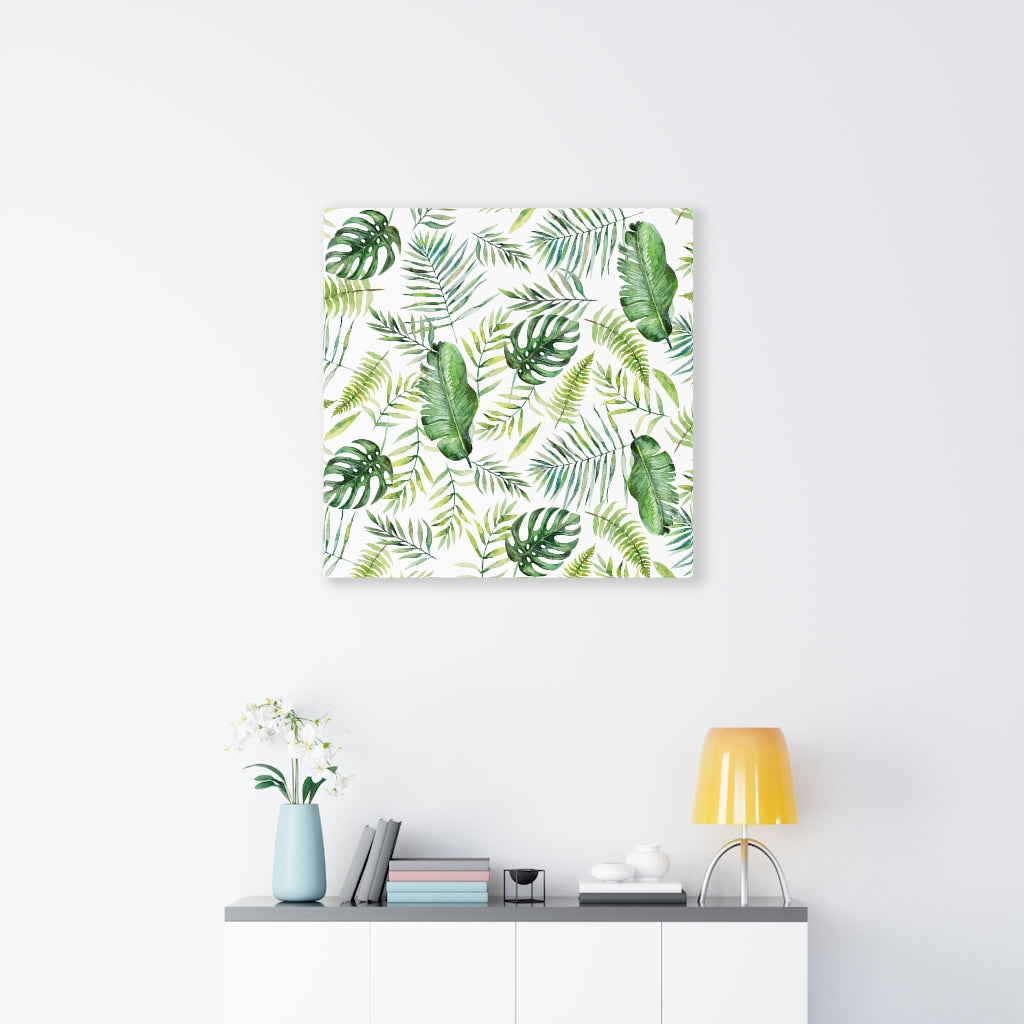 FLORAL CANVAS ART | White Green Yellow Jungle Leaves