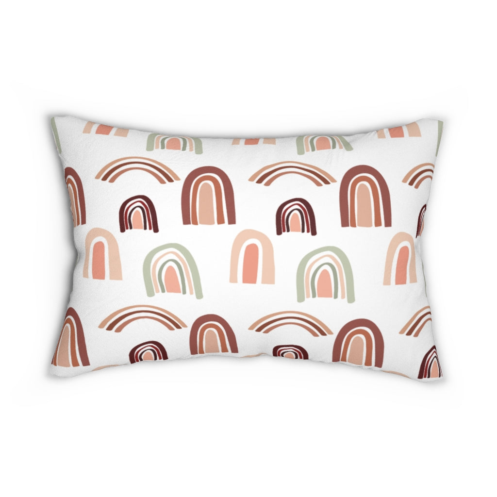 Whimsical Boho Lumbar Pillow | White Rust Brown Rainbow