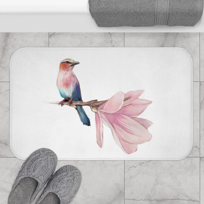 Bird Bath Mat | Blue Pink | Floral | Bathroom Rug