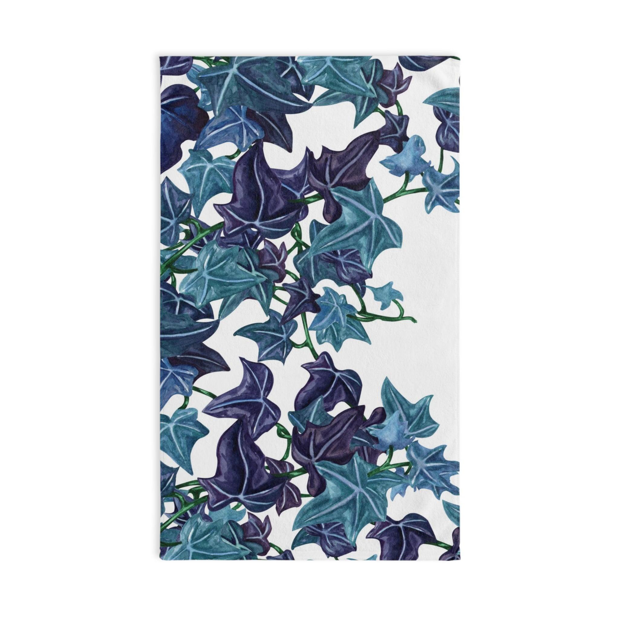 Floral Boho Kitchen, Bath Hand Towel  Jungle White Teal Blue Vine