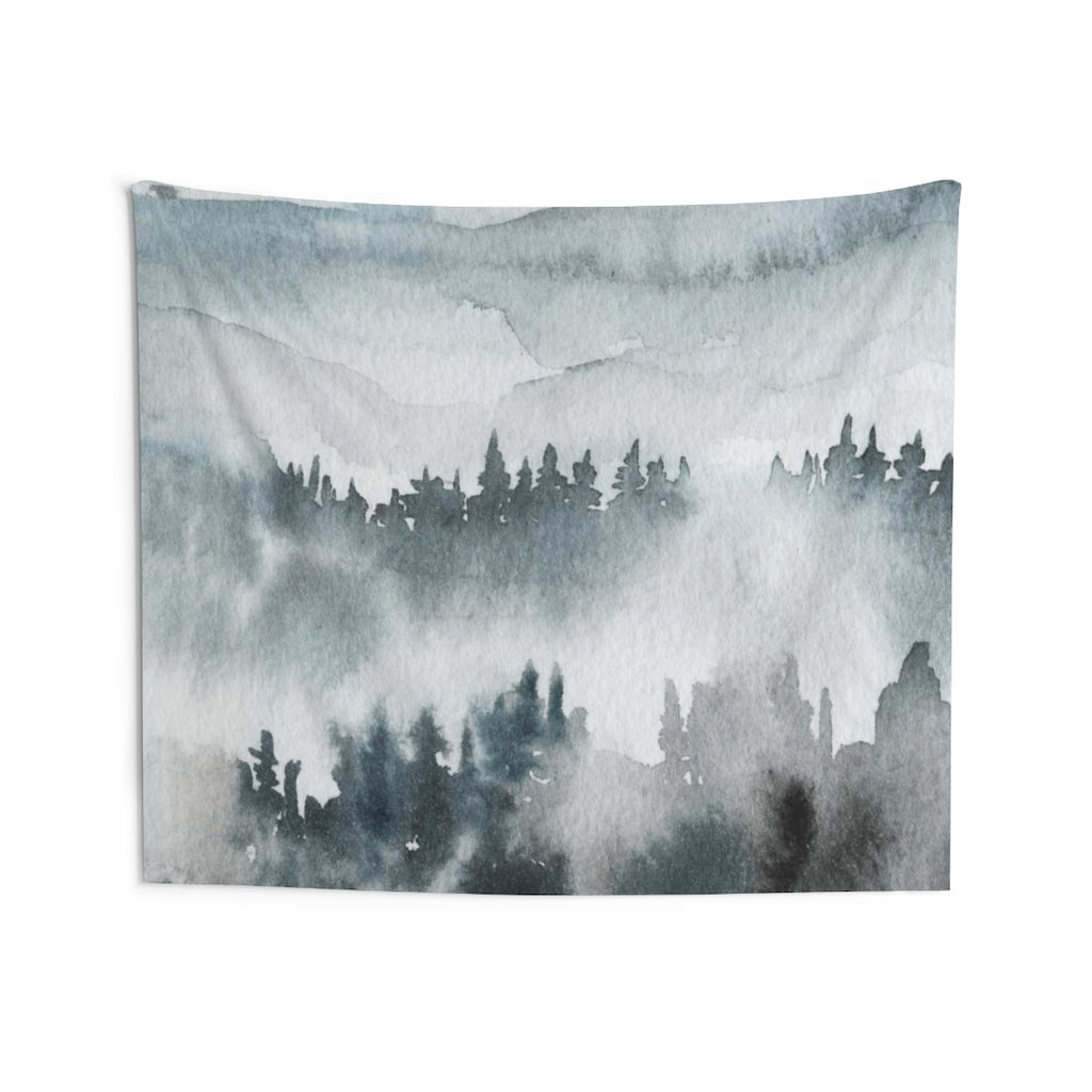 Landscape Tapestry | Grey Indigo Blue Woodlands