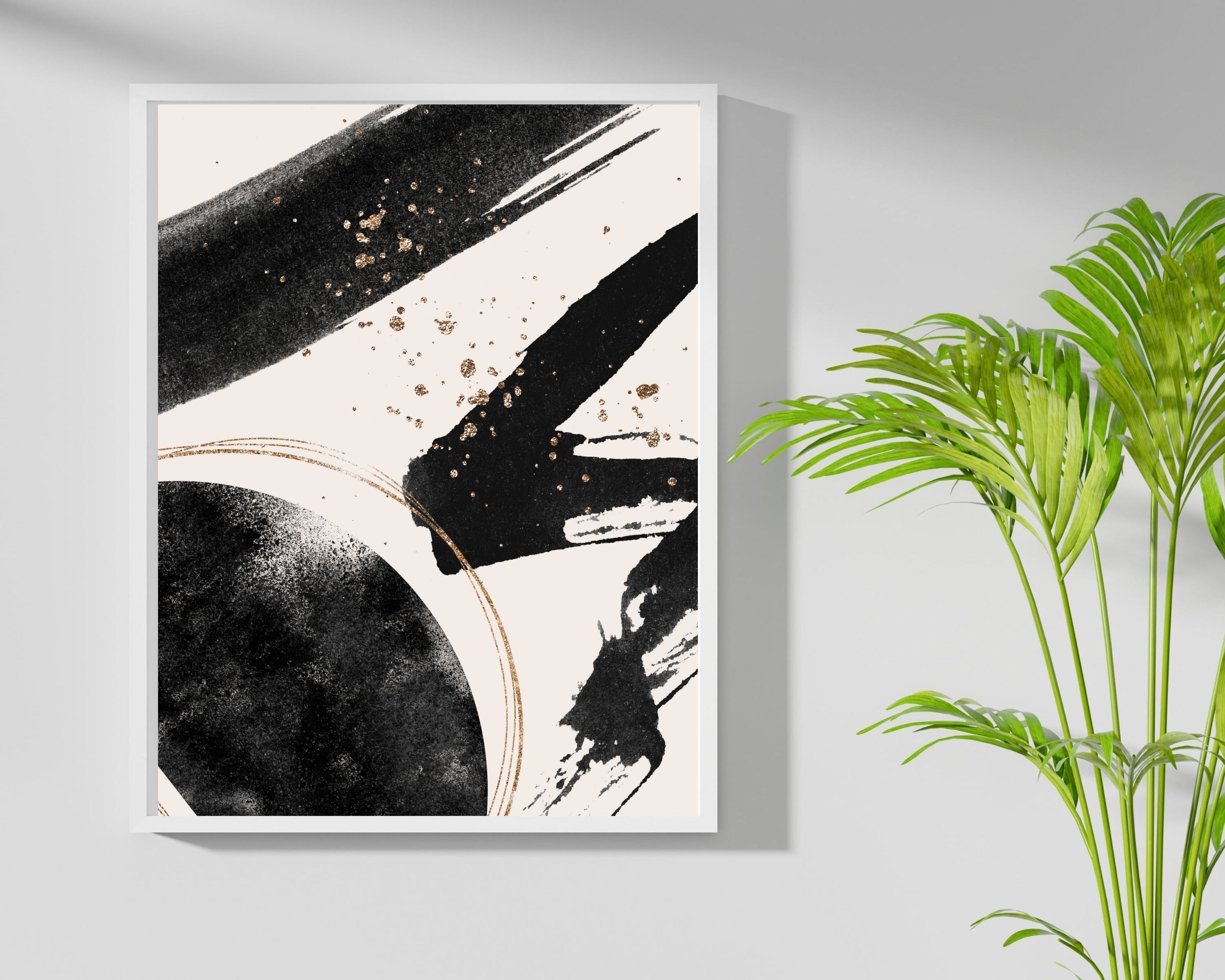 Abstract Boho Art Prints | Cream Black Gold