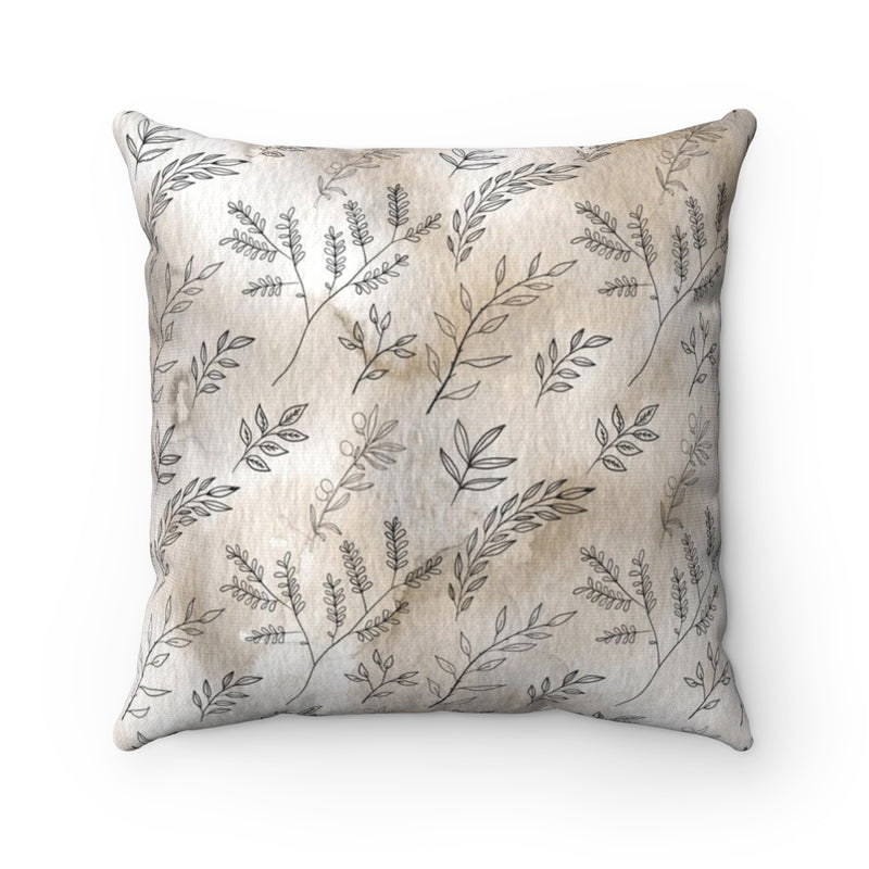 Floral Boho Pillow Cover | Beige White One Line Art Leaves