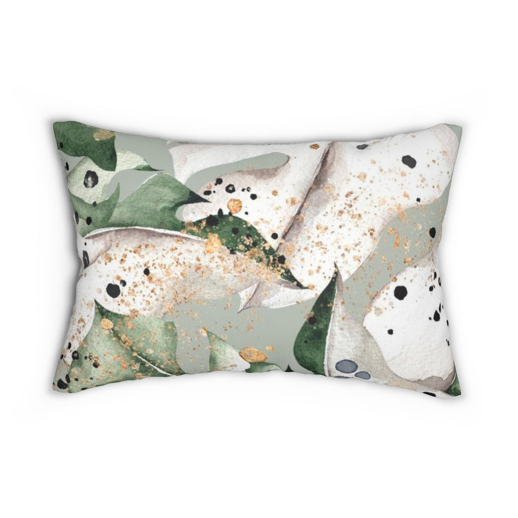 Floral Boho Lumbar Pillow | White Green Gold