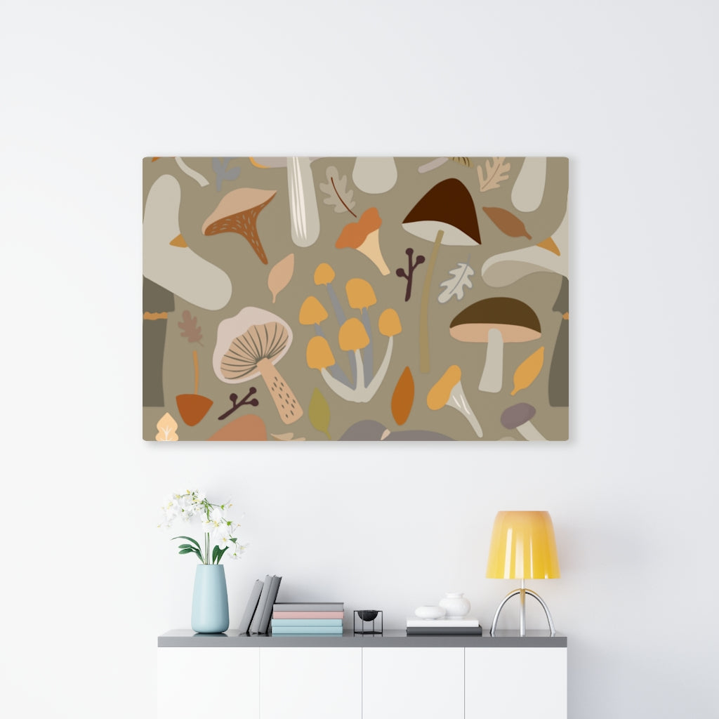 WHIMSICAL CANVAS ART | Brown Grey Beige Mushrooms