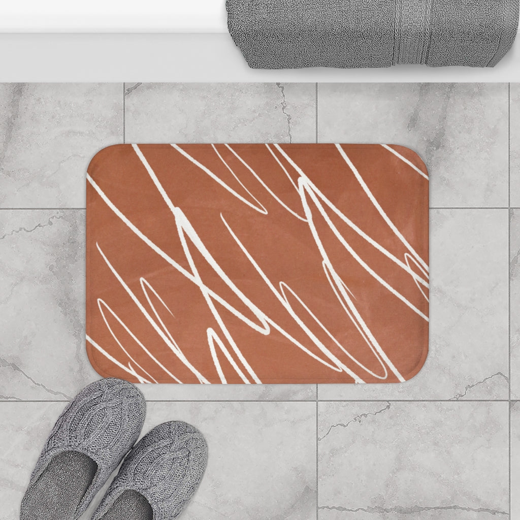 Boho Bath, Kitchen Mat | Terracotta White Minimalist