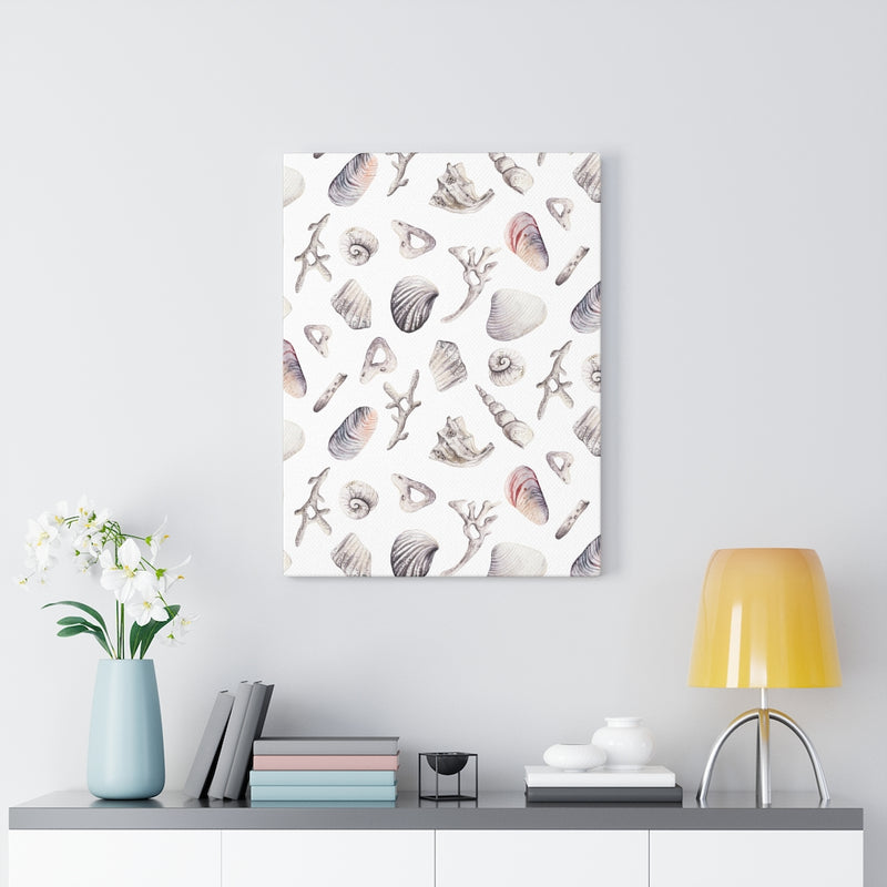 WHIMSICAL CANVAS ART | White Blue Pink Seashells