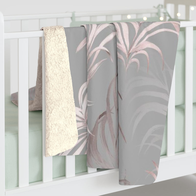 Floral Comfy Blanket | Gray Blush Pink Leaves