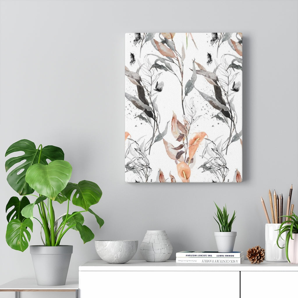 FLORAL WALL CANVAS ART | White Peach Grey