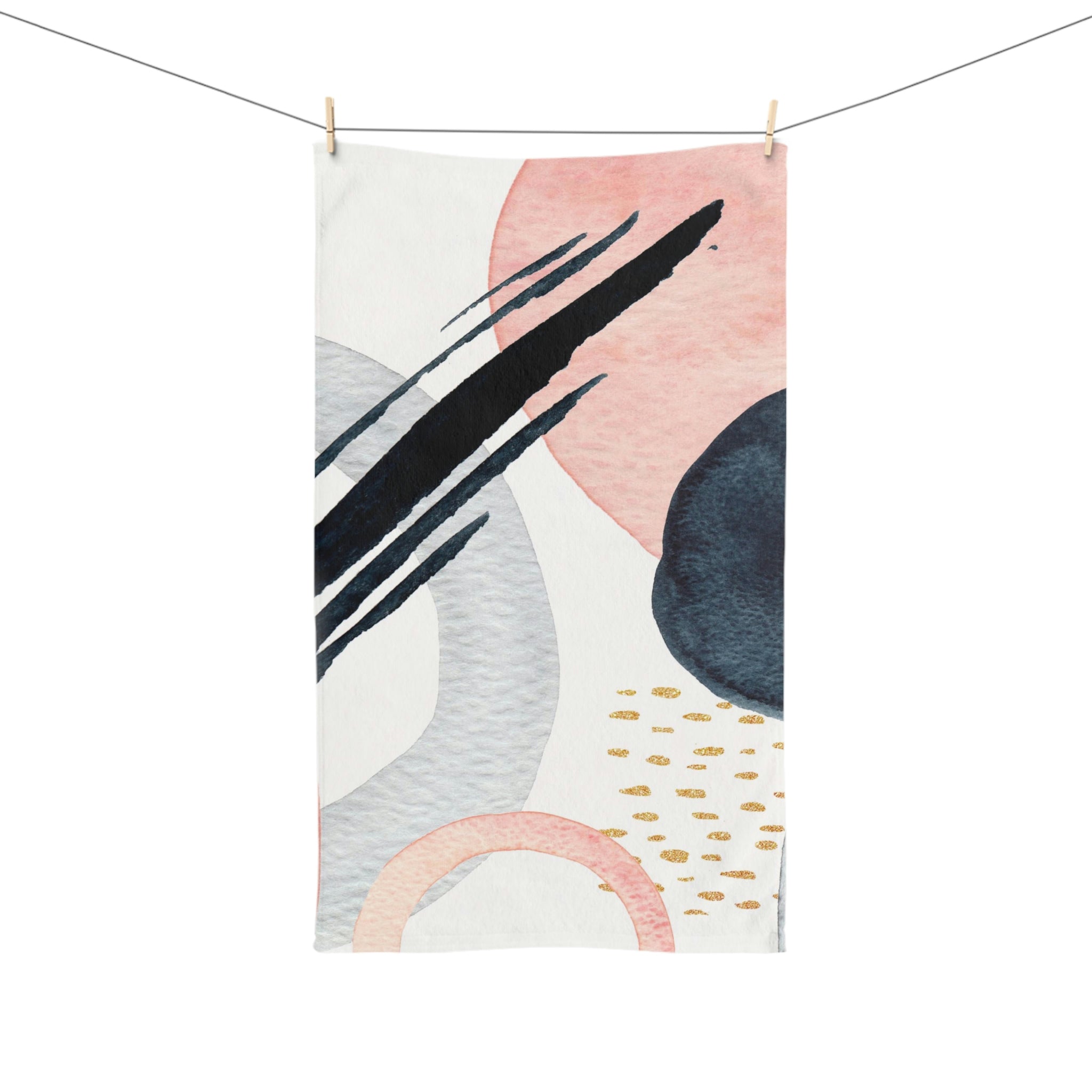 Kitchen, Bath Hand Towel | Abstract White Blush Pink, Navy Blue