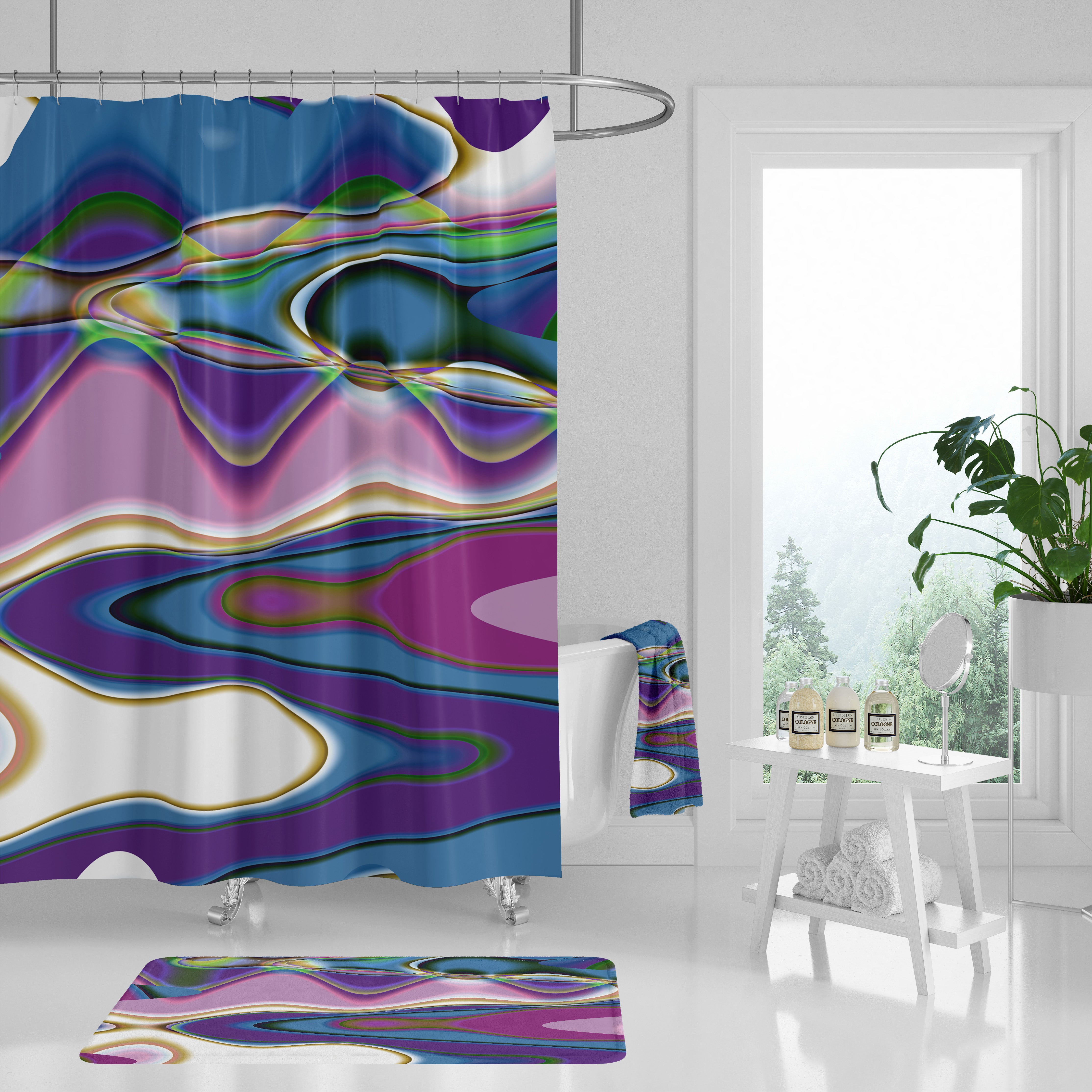 Abstract Bath Mat | Blue Purple Green