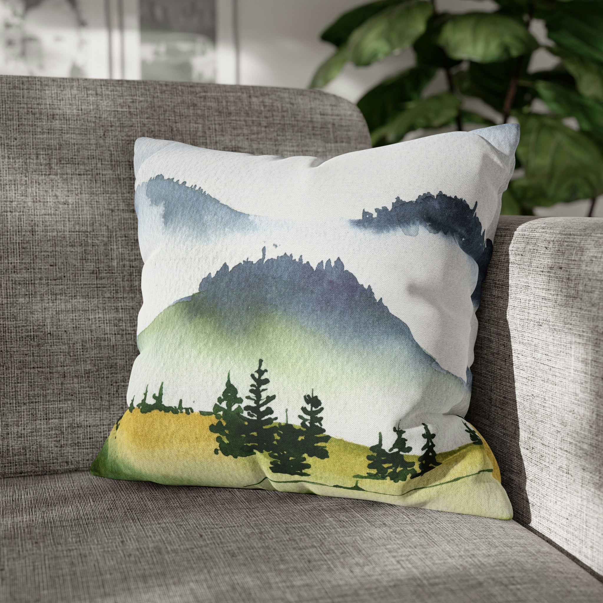 Floral Boho Pillow Cover | Mountain Green Trees