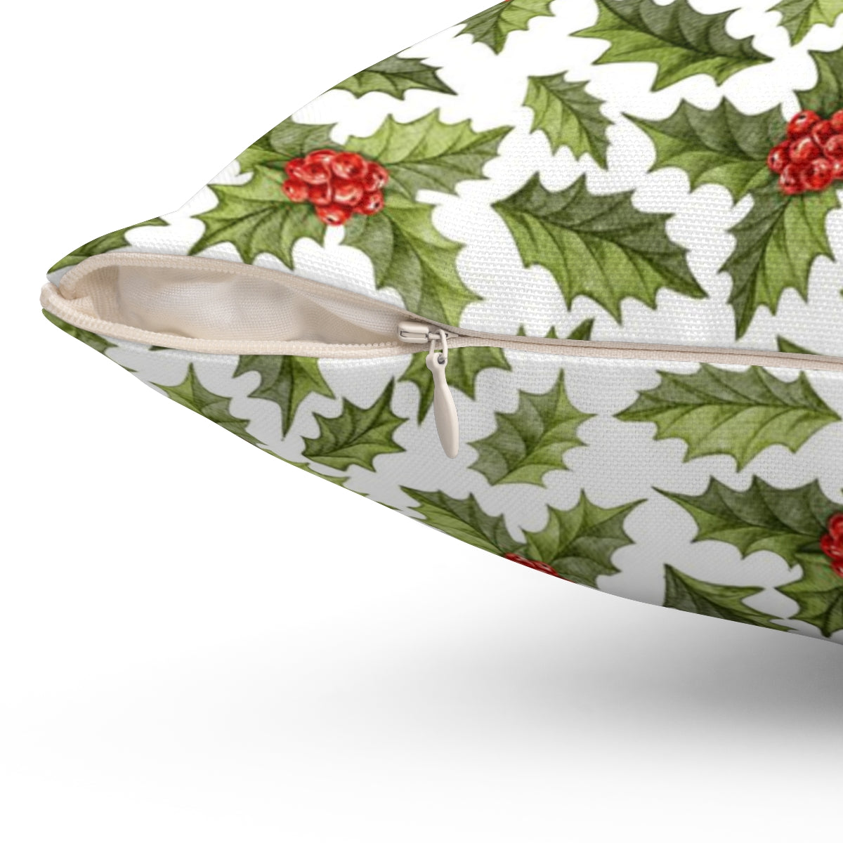 Christmas Square Pillow Cover | White Red Mistletoe