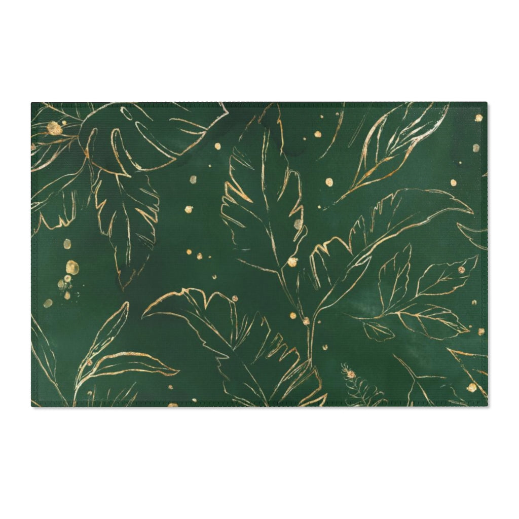 Floral Boho Area Rug | Gold Leaves