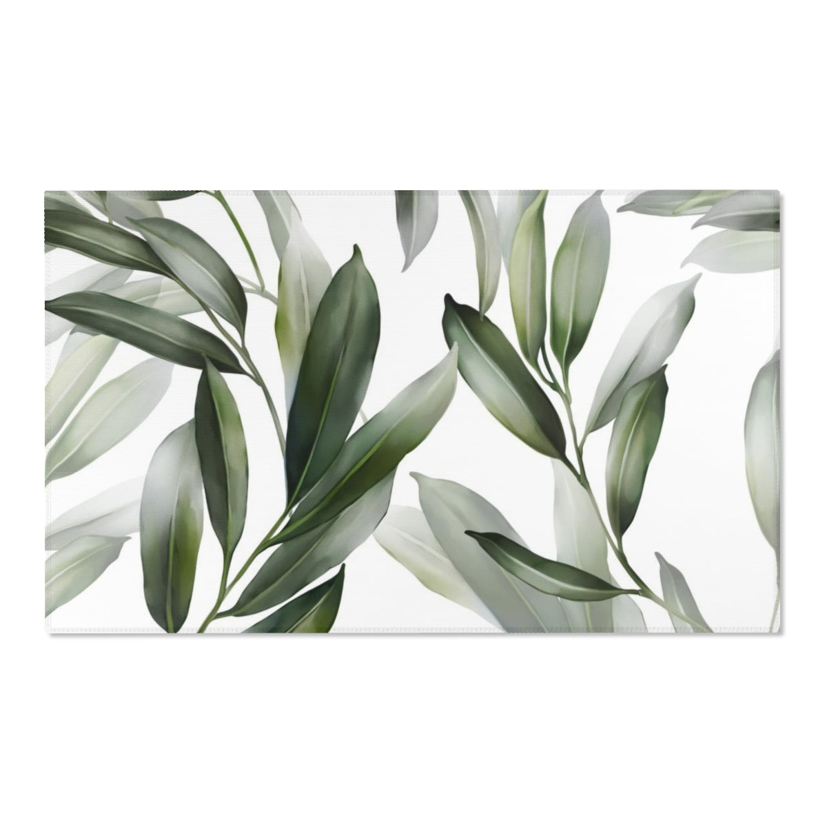 Floral Area Rug | White Green Garden Leaves