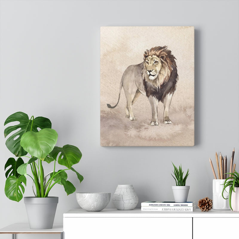 WHIMSICAL WALL CANVAS ART | Beige Watercolor Lion