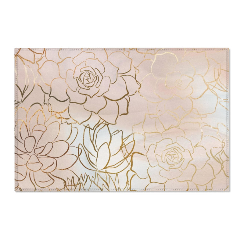Floral Area Rug | Beige Rose Gold Succulent