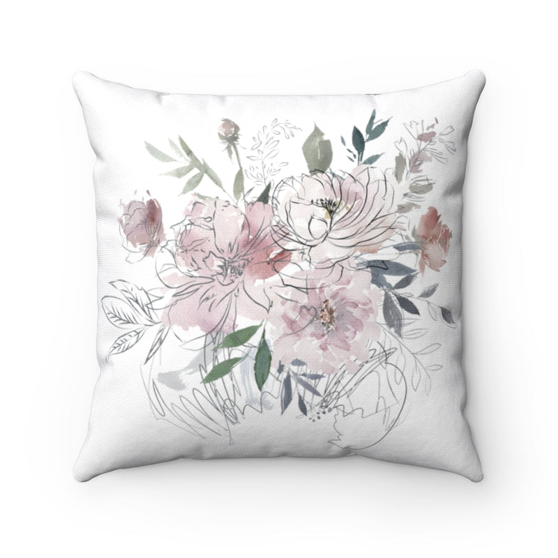 Floral Boho Pillow Cover | Pastel Mauve Pink Line Art Green