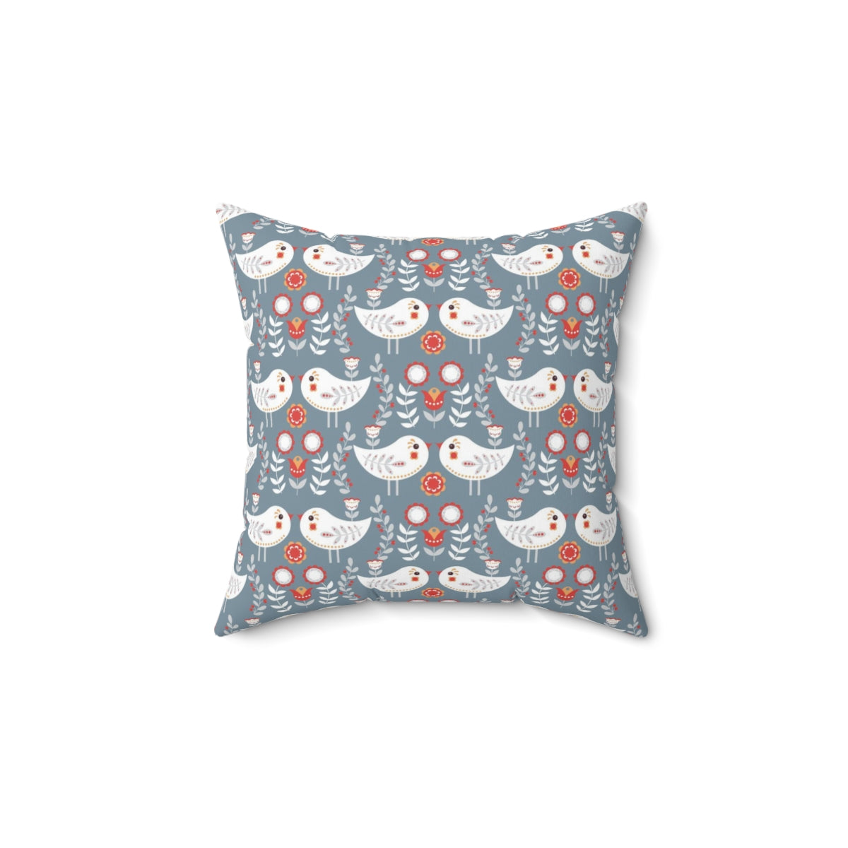 Scandi Nordic Boho Square Pillow Cover | White Blue Gray Birds Floral