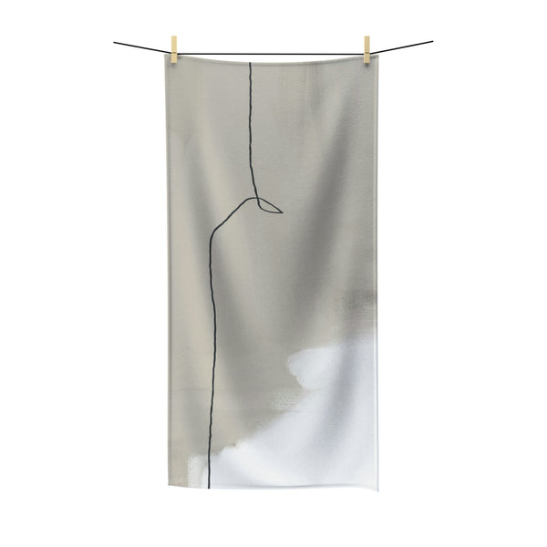 Abstract Boho Bath Towel | Modern Art, Beige White Minimalist