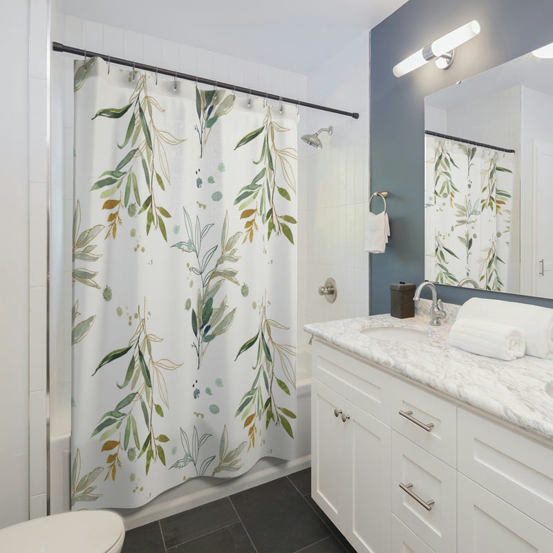 Floral Shower Curtain | White Sage Green Beige