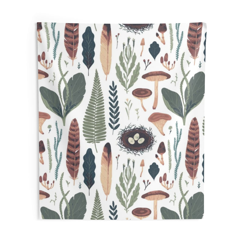 Floral Tapestry | White Green Brown Mushrooms