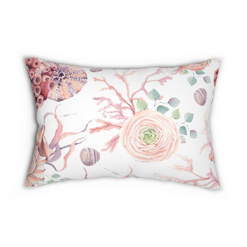 Whimsical Boho Lumbar Pillow | White Pink | Sea Creatures