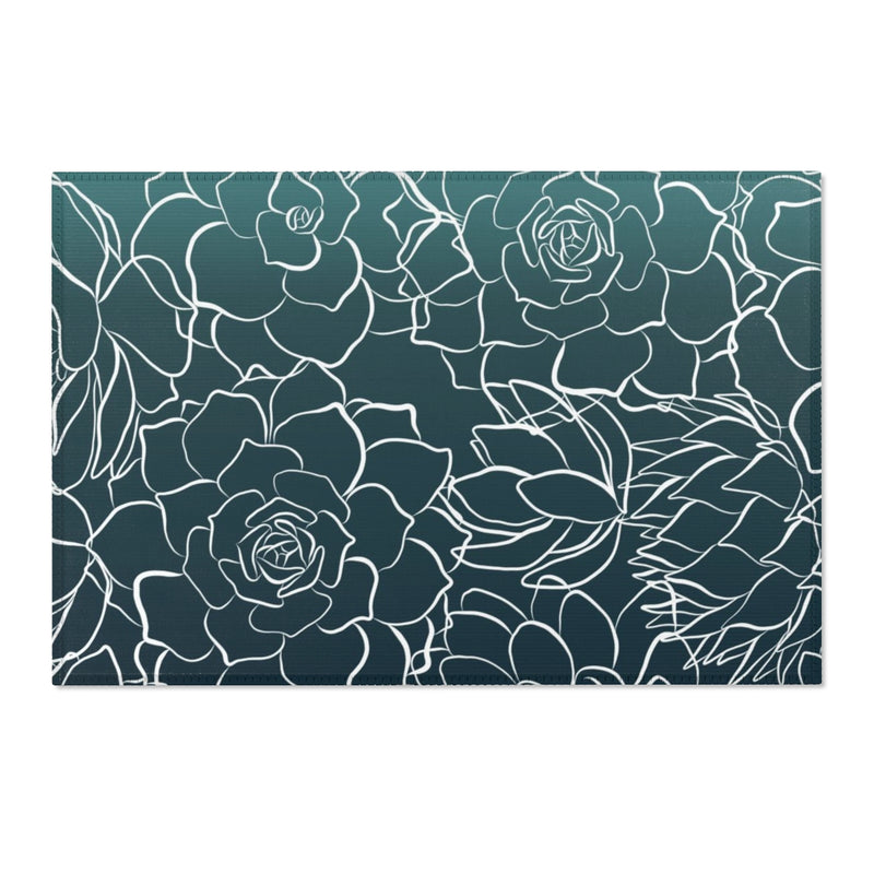 Floral Area Rug | Ombre Teal Cactus Flower