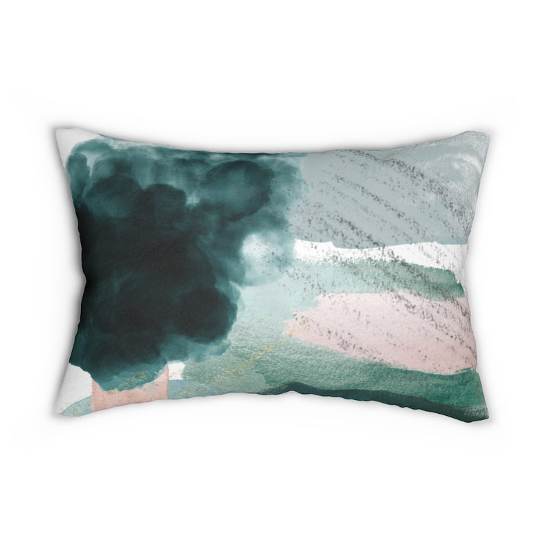 Abstract Lumbar Pillow, Green Blush Pink