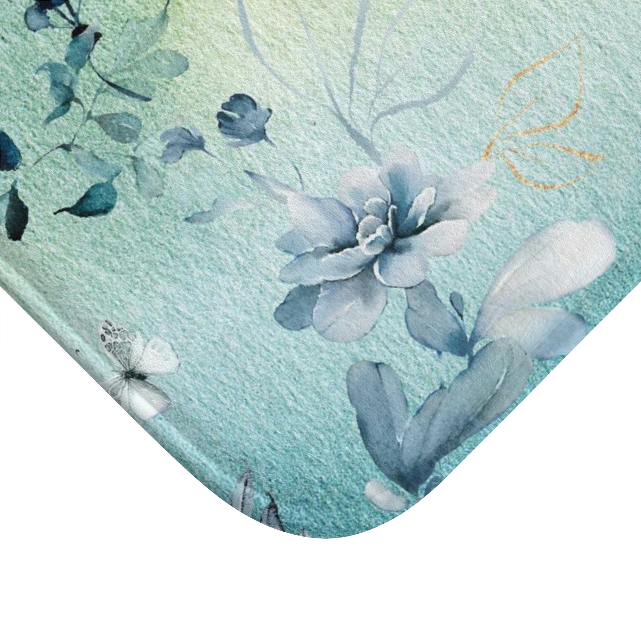 Boho Bath, Kitchen Mat | Mint Teal Green Blue Peonies