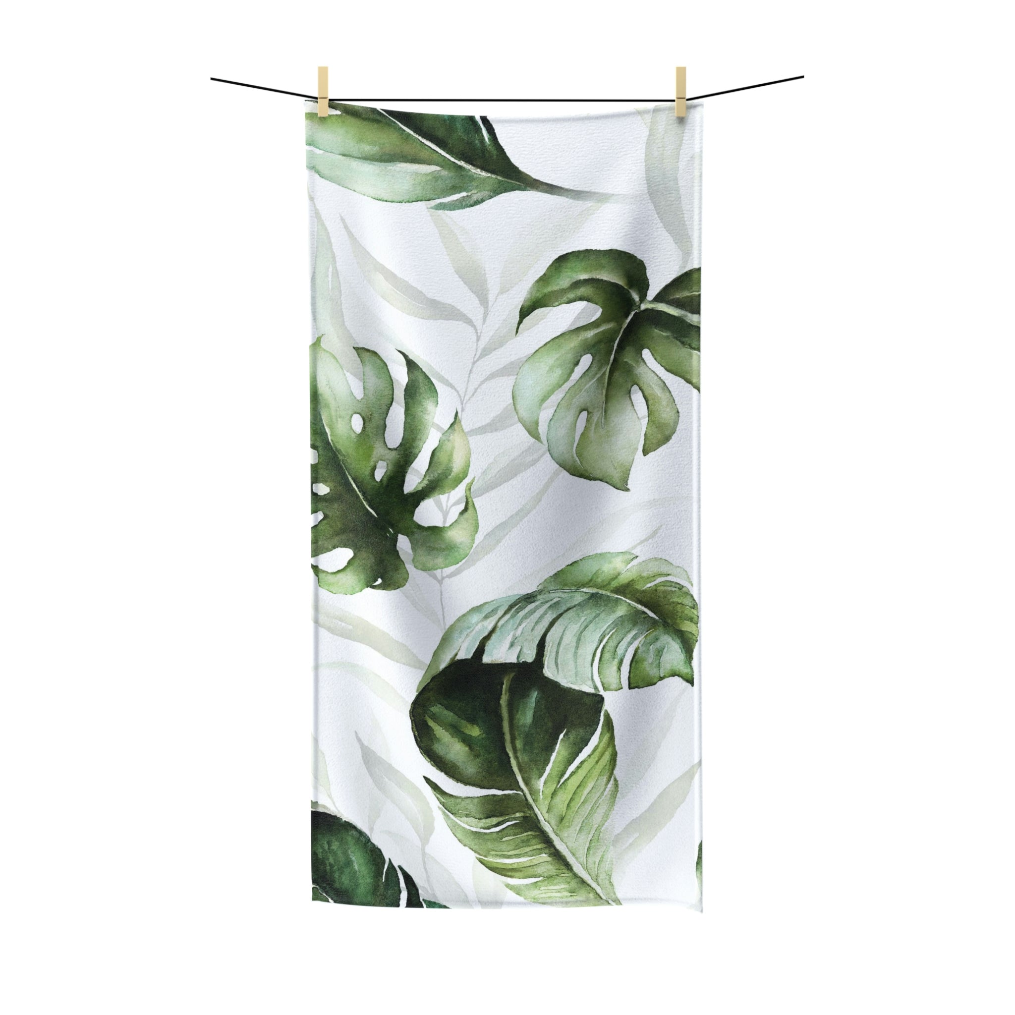 Floral Boho Bath Towel |  Monstera Sage Green Leaves