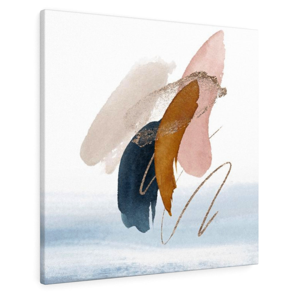 ABSTRACT WALL CANVAS ART | White Blush Pink Navy Blue Cream Gold