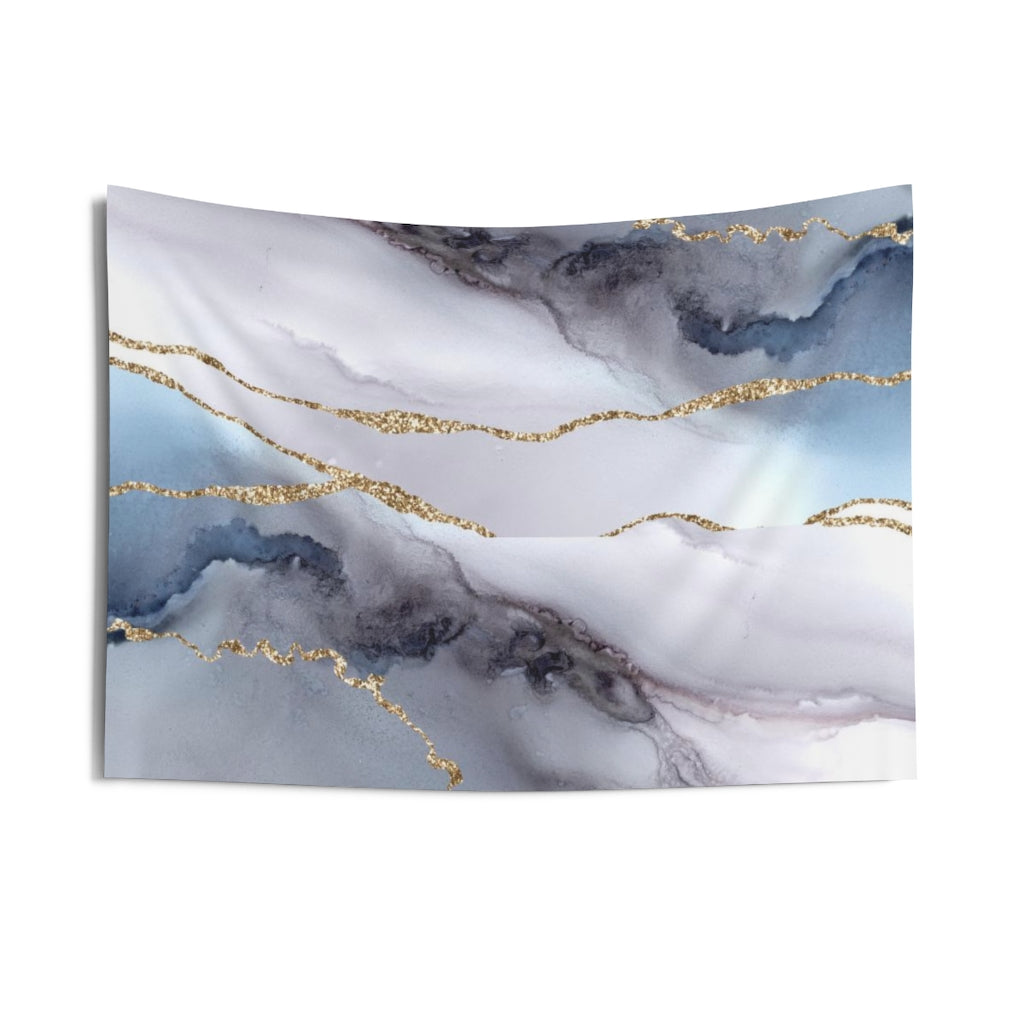 Abstract Tapestry | Blue Grey Indigo Gold