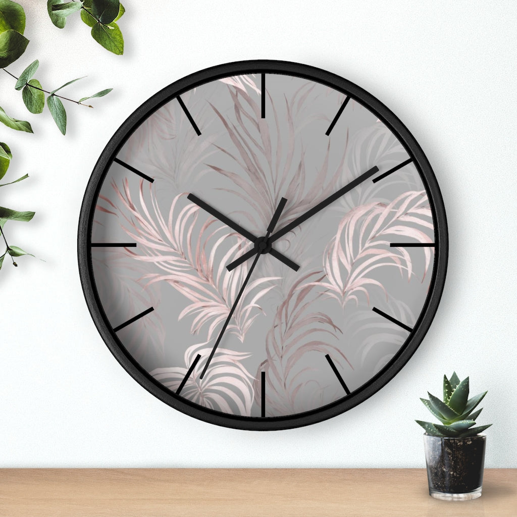 Floral 10" Wood Wall Clock | Gray Pink Leaves